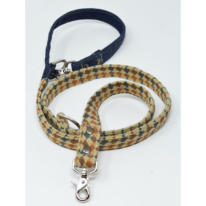 犬用リード 【 アクリルdiamond デニム 】 3way長さ調節 カフェリード