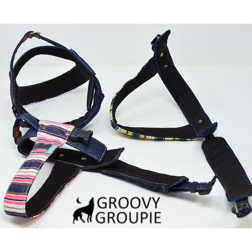 マルチストライプ&インディゴデニム クイックハーネス【小型犬用S