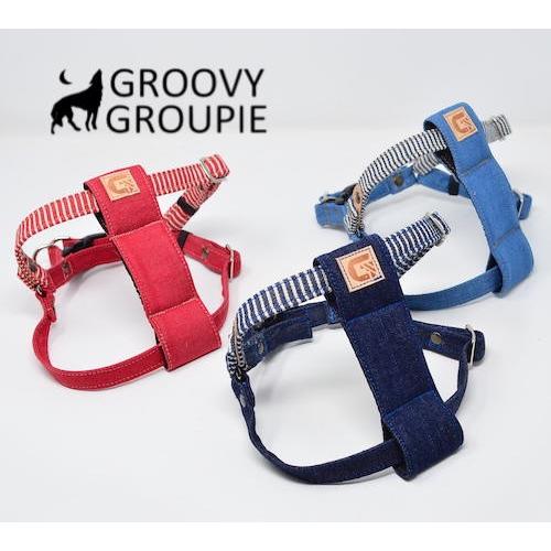 装着簡単 デニム ヒッコリー レザー 安心のワンタッチハーネス 中型犬 胴輪 Mサイズ Th1m Groovygroupie With Dog 通販 Yahoo ショッピング