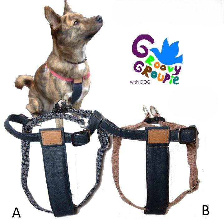 装着簡単！和柄【麻柄プリント＆デニム＋レザー】安心のワンタッチ