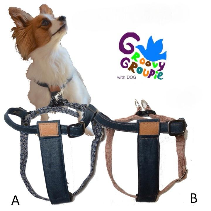 装着簡単！【デニム＆和柄麻柄プリント＋レザー】安心のワンタッチ