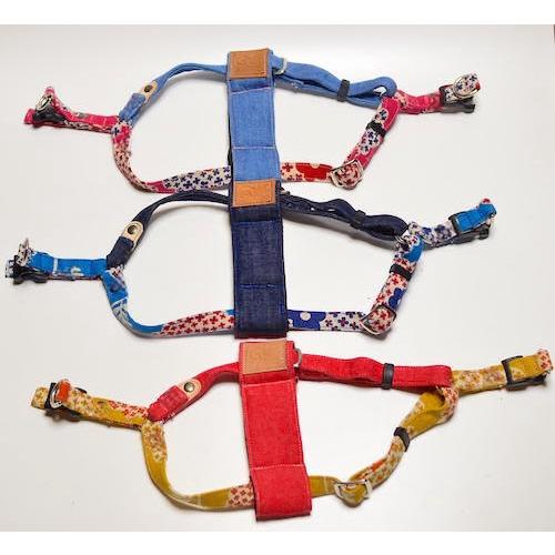 装着簡単！【花プリント＆デニム＋レザー】安心のワンタッチハーネス