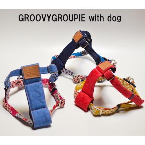 装着簡単！【花プリント＆デニム＋レザー】安心のワンタッチハーネス