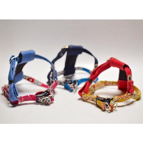 装着簡単！【花プリント＆デニム＋レザー】安心のワンタッチハーネス