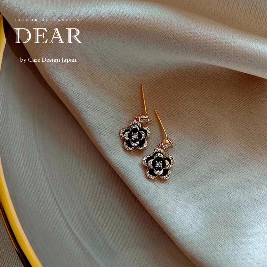 Dear 高品質 ピアス イヤリング 人気 花 黒 薔薇 ゴールド エレガント