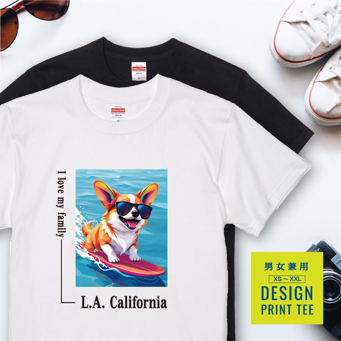 愛犬 Tシャツ 犬 コーギー レッド ホワイト サーフィン 西海岸