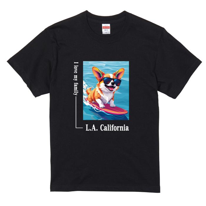 愛犬 Tシャツ 犬 コーギー レッド ホワイト サーフィン 西海岸