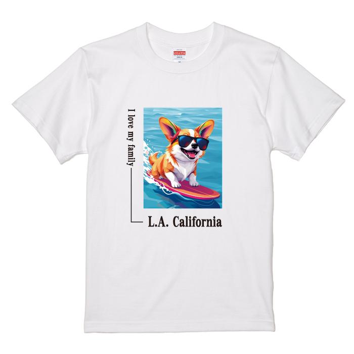 愛犬 Tシャツ 犬 コーギー レッド ホワイト サーフィン 西海岸