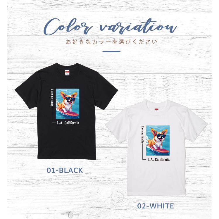 愛犬 Tシャツ 犬 コーギー レッド ホワイト サーフィン 西海岸