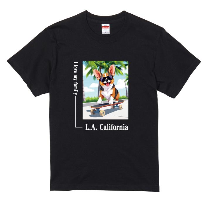 愛犬 Tシャツ 犬 コーギー トライカラー スケボー 西海岸 スクエア
