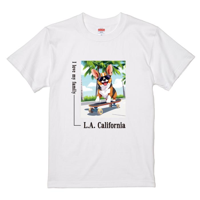 愛犬 Tシャツ 犬 コーギー トライカラー スケボー 西海岸 スクエア