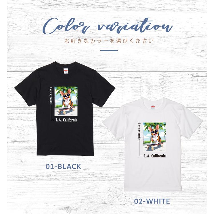 愛犬 Tシャツ 犬 コーギー トライカラー スケボー 西海岸 スクエア