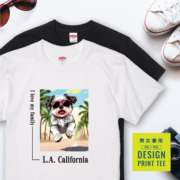 愛犬 Tシャツ 犬 シーズー ブラック ホワイト 散歩 西海岸 スクエア 