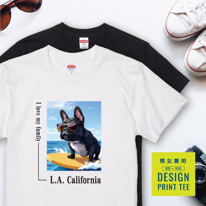 愛犬 Tシャツ 犬 フレンチブルドッグ ブラック サーフィン 西海岸