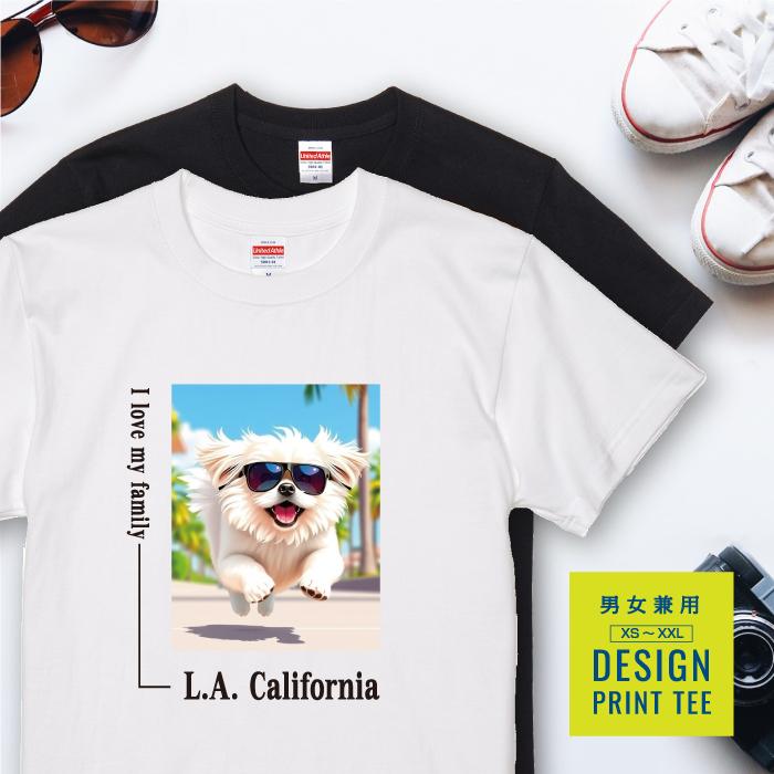 愛犬 Tシャツ 犬 ペキニーズ ホワイト 散歩 西海岸 スクエア プリント