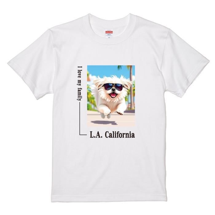愛犬 Tシャツ 犬 ペキニーズ ホワイト 散歩 西海岸 スクエア プリント