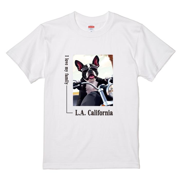 愛犬 Tシャツ 犬 ボストンテリア ブラック ホワイト バイク 西海岸