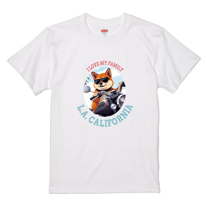 愛犬 Tシャツ 犬 柴犬 レッド バイク 西海岸 カレッジ プリント 半袖