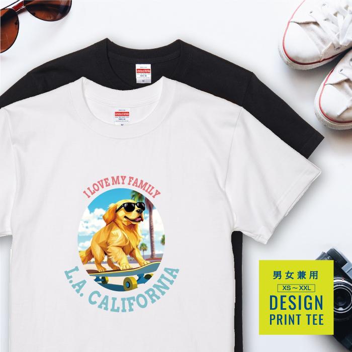 愛犬 Tシャツ 犬 ゴールデンレトリバー ゴールデン スケボー 西海岸