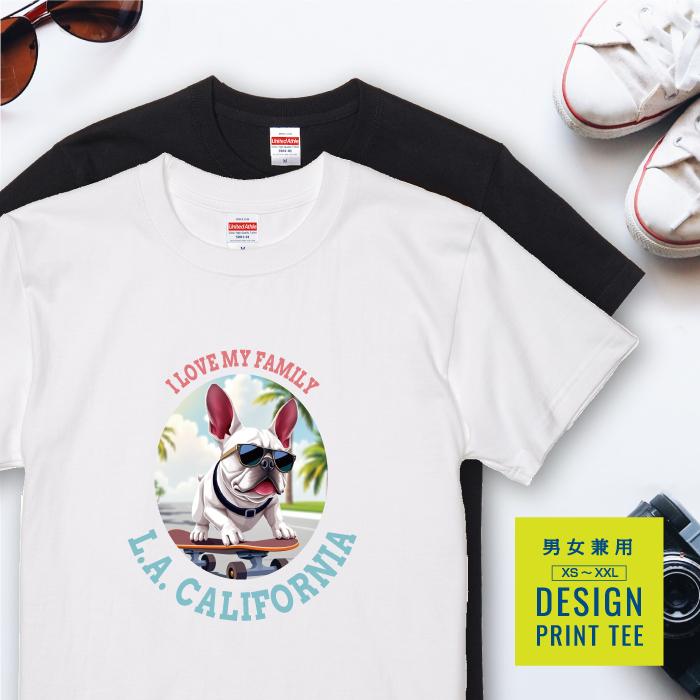 愛犬 Tシャツ 犬 フレンチブルドッグ ホワイト スケボー 西海岸