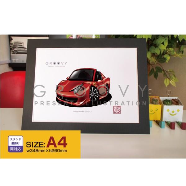 車好き プレゼント フェラーリ 458 スパイダー 車 イラスト A4版 グルービー FERRARI spider 458 アート パーツ オーナー グッズ ギフト アクセサリー｜groovys