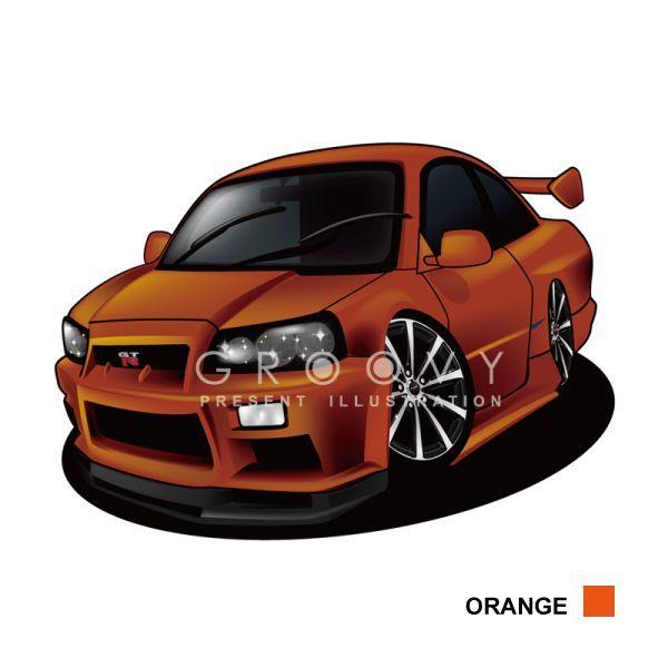 車好き プレゼント 日産 スカイライン R34 車 イラスト A4版
