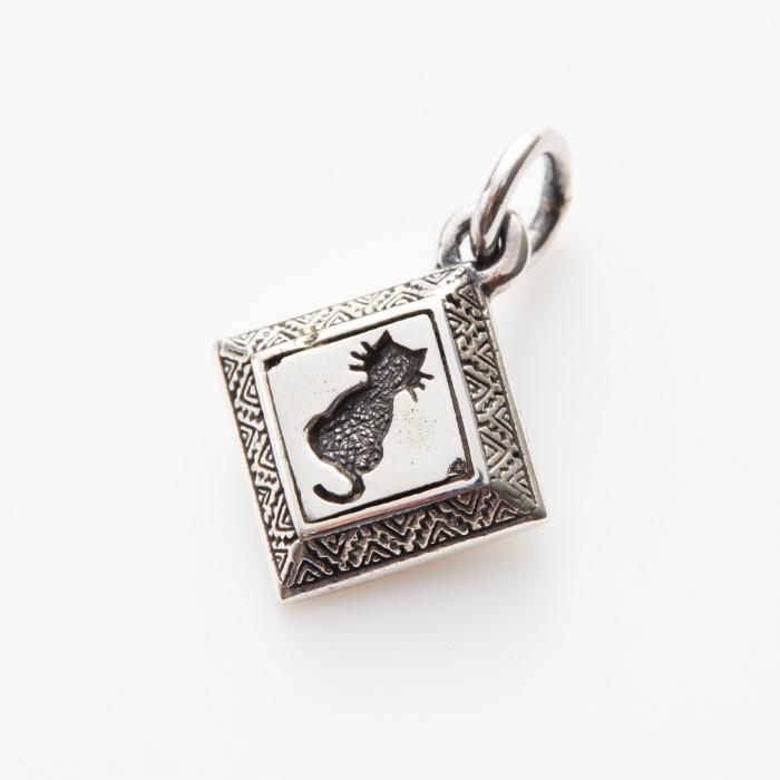 シルバー 925 ネックレス ペンダント トップ ヘッド 猫 ひし形 四角形