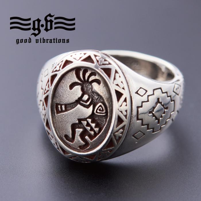 シルバー 925 リング 指輪 小さめ ココペリ 紋章 お守り 開運 金運 模様 フリーサイズ シンプル アクセサリー メンズ レディース good vibrations ブランド | 