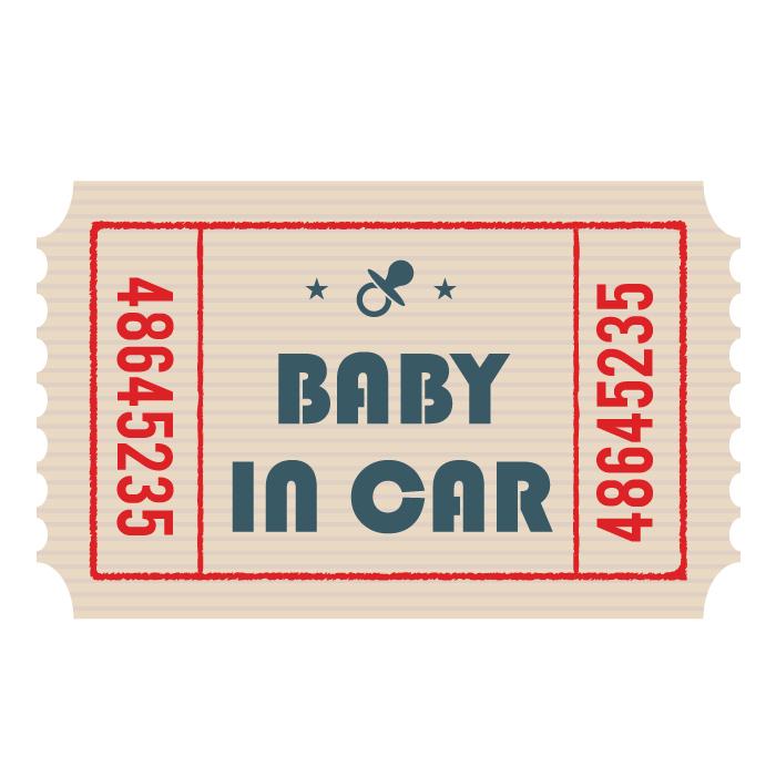チケット 型 ベビー イン カー ヴィンテージ レトロ 車 ステッカー シール Baby In Car 赤ちゃん 乗ってます 哺乳瓶 お洒落 可愛い かわいい おしゃぶり 激安卸販売新品
