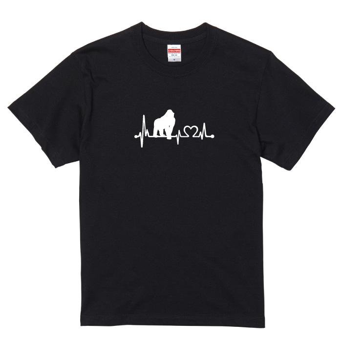 Tシャツ 半袖 ゴリラ ごりら ハート 心電図 開運 メンズ レディース