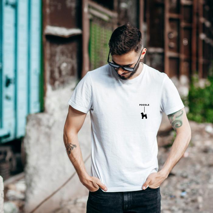 Tシャツ 半袖 トイプードル 犬 ロゴ 左胸 プリント シルエット 縦