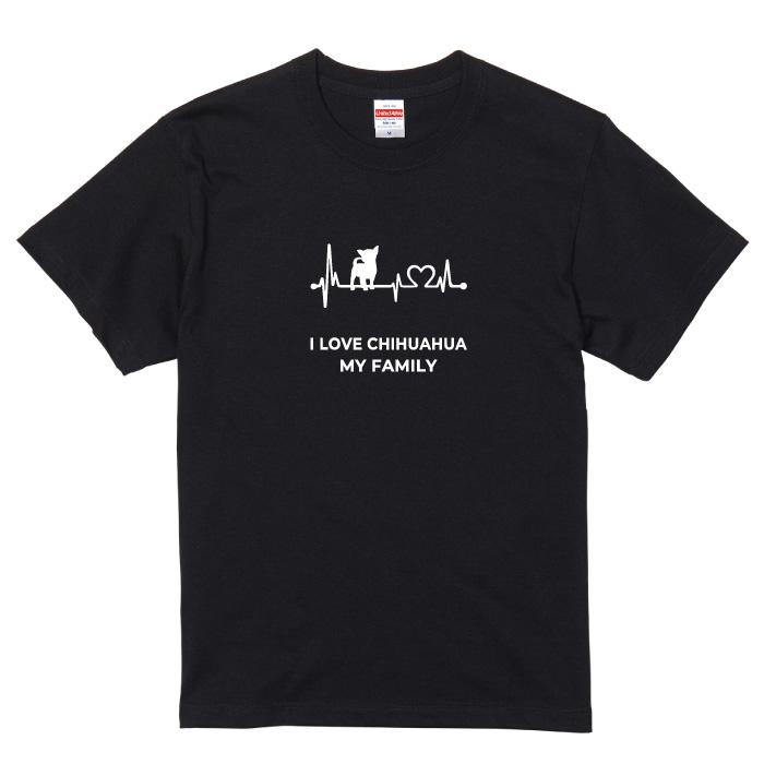 Tシャツ 半袖 チワワ 犬 ロゴ 前面 プリント ハート 心電図 ファミリー