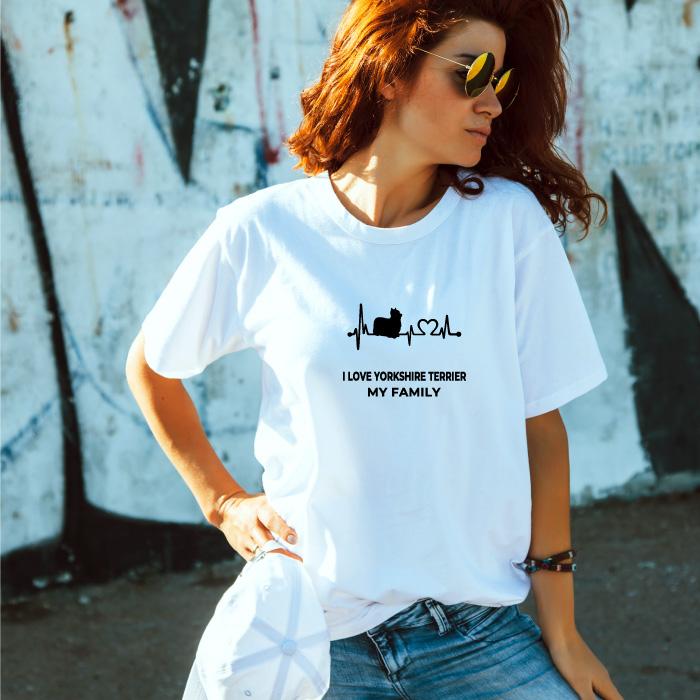 Tシャツ 半袖 ヨークシャテリア 犬 ロゴ 前面 プリント ハート
