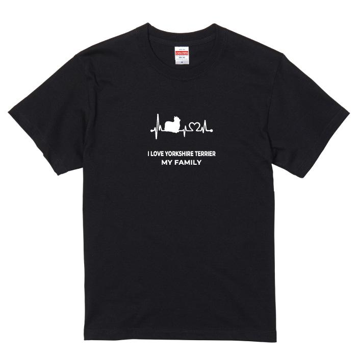 Tシャツ 半袖 ヨークシャテリア 犬 ロゴ 前面 プリント ハート 心電図