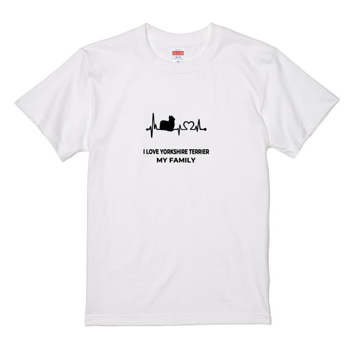 Tシャツ 半袖 ヨークシャテリア 犬 ロゴ 前面 プリント ハート 心電図