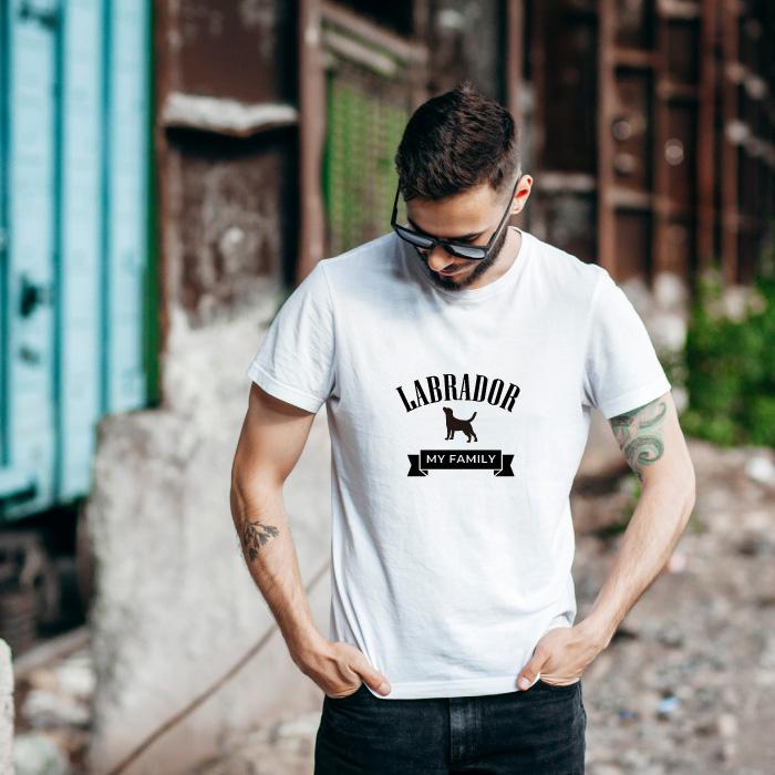 Tシャツ 半袖 ラブラドールレトリバー 犬 ロゴ 前面 プリント リボン
