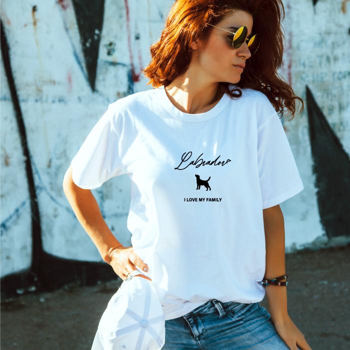 Tシャツ 半袖 ラブラドールレトリバー 犬 ロゴ 前面 プリント 筆記体