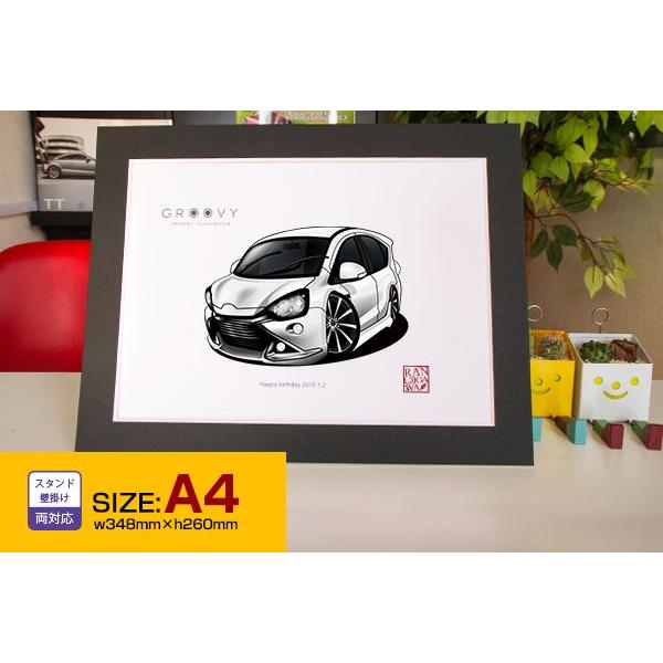 車好き プレゼント トヨタ アクア ジーズ 車 イラスト A4版 グルービー TOYOTA aqua G's アート パーツ オーナー グッズ ギフト アクセサリー | 