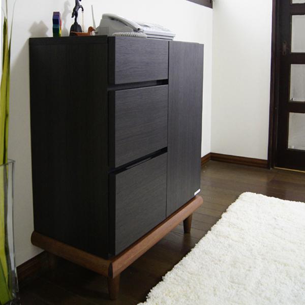 リビングボード 60cm キャビネット チェスト ブラック 黒 木目