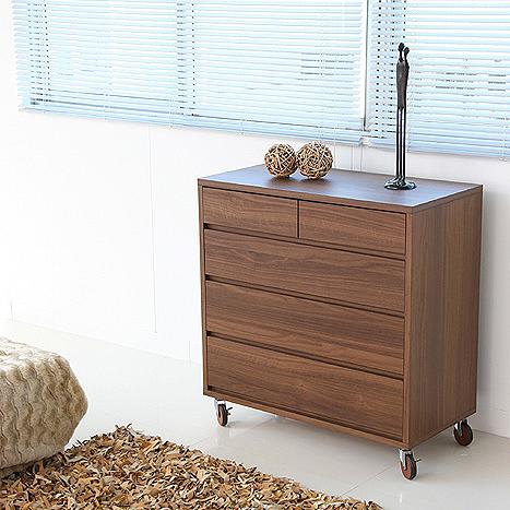 リビングチェスト 4段 80cm チェスト ウォールナット柄ブラウン 国産