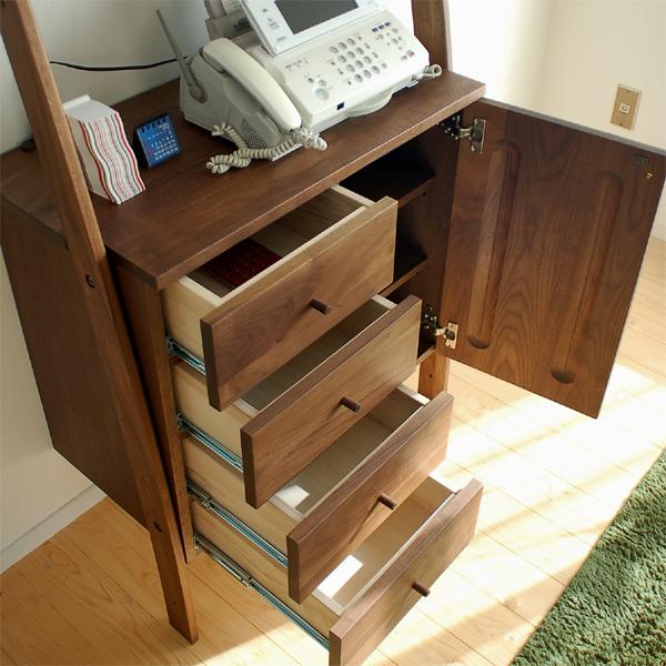 木製収納キャビネット 引き出し付き リビングボード キャビネット チェスト 75cm ブラウン色 ウォルナット