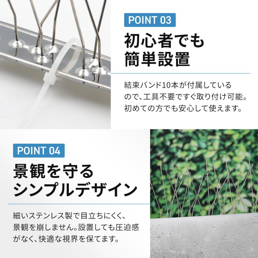 GROVE 鳩よけ 鳥よけ 1m 防鳥スパイク 100%ステンレス製 錆びない 結束