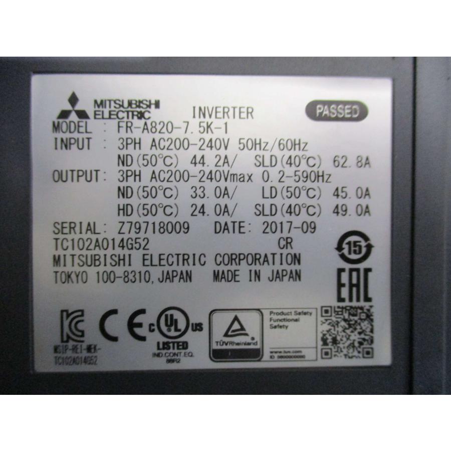 中古 MITSUBISHI INVERTER FR-A820-7.5K-1 インバーター 3PH AC200 
