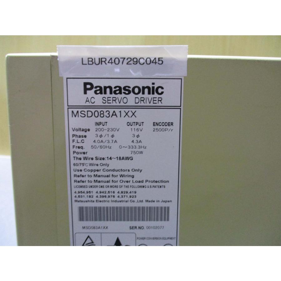 中古 Panasonic AC SERVO DRIVER MSD083A1XX ACサーボドライバ 750W
