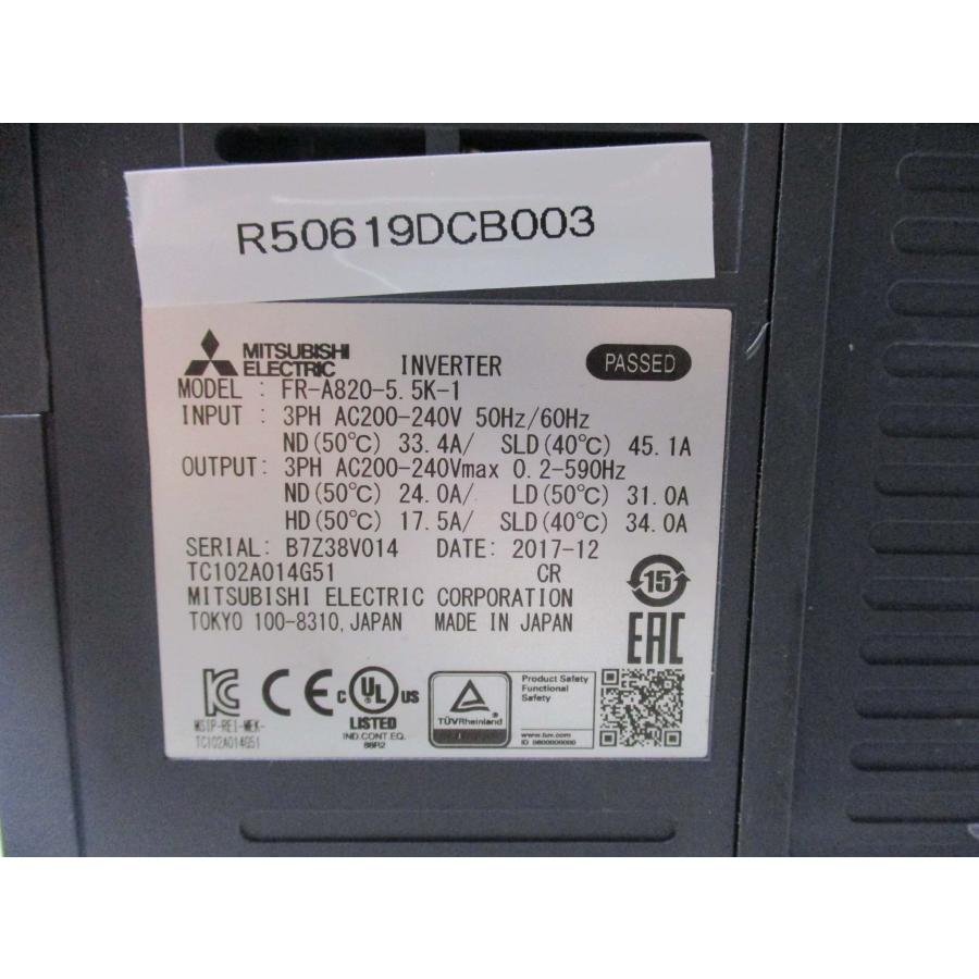 中古 MITSUBISHI INVERTER FR-A820-5.5K-1 インバーター(R50619DCB003