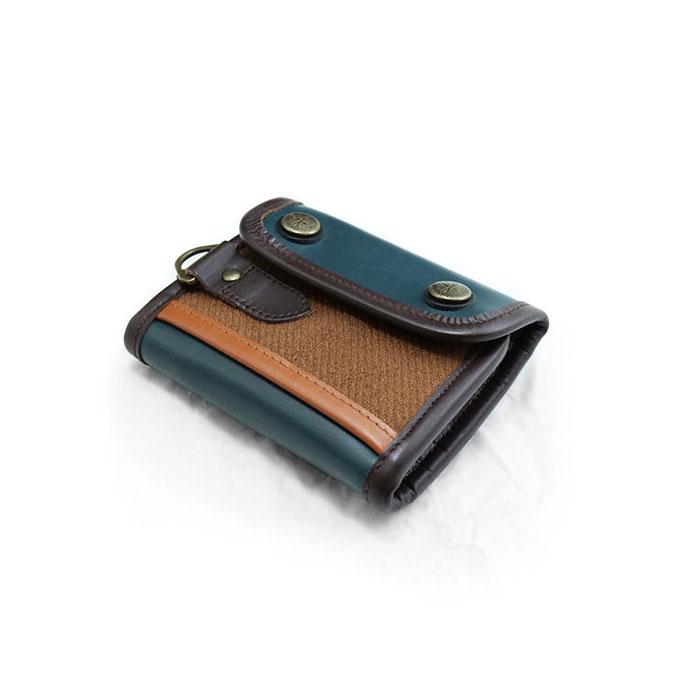 leather three-fold wallet |ターコイズ ブルー レザー × オールド ローズ｜growinwood-store｜02