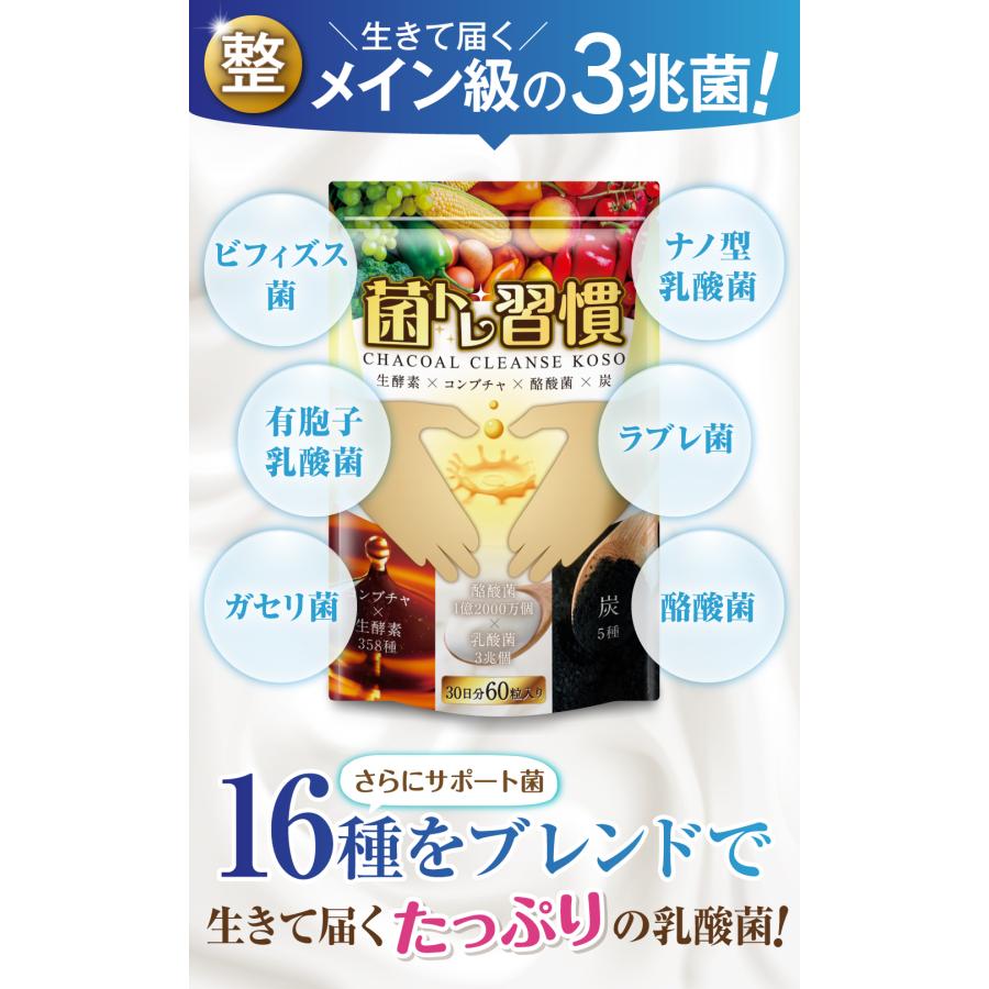 酵素 チャコールクレンズ サプリ 5種の炭 独自配合 菌トレ習慣 ダイエット 炭酵素菌 乳酸菌 酪酸菌 オリゴ糖 30日 一日2粒目安 公式｜growth-cv｜05