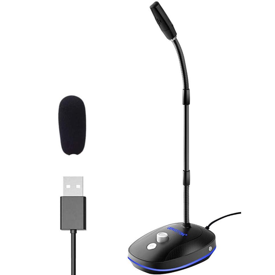 Uervoton PC用マイクUSBマイク 全指向性 360°集音 ミュート機能 スタンドマイク 音量調節可能 LEDランプ付き Skype の商品画像