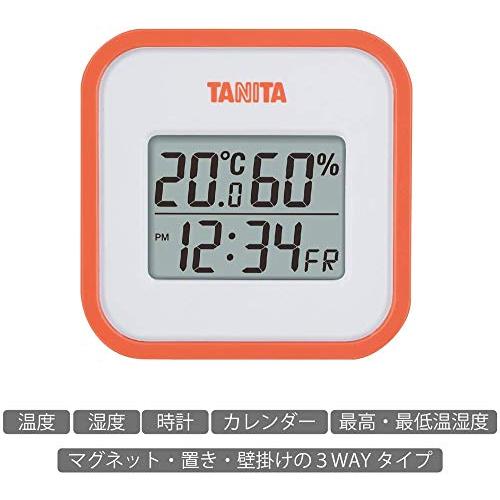 タニタ 温湿度計 時計 カレンダー 温度 湿度 デジタル 壁掛け 卓上 マグネット オレンジ TT-558 OR｜gs-shopping｜03