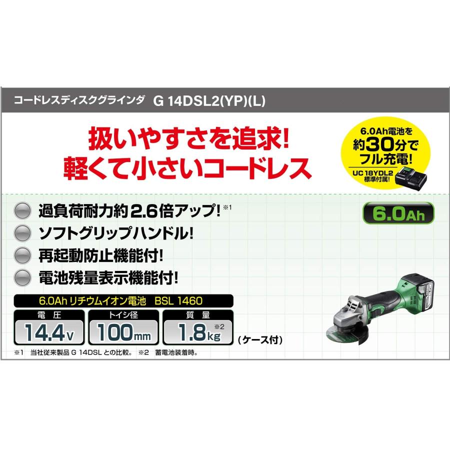 HiKOKI(ハイコーキ) 14.4V コードレスディスクグラインダー 耐久性向上 蓄電池1個・充電器・ケース付き G14DSL2(YP)｜gs-shopping｜03
